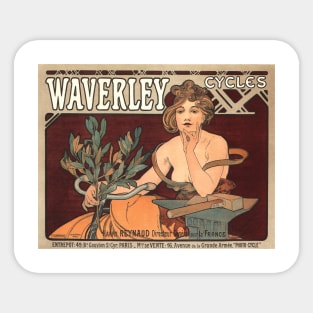 Waverly Cycles - Art Nouveau Advertising Poster Art by Alphonse Mucha Sticker